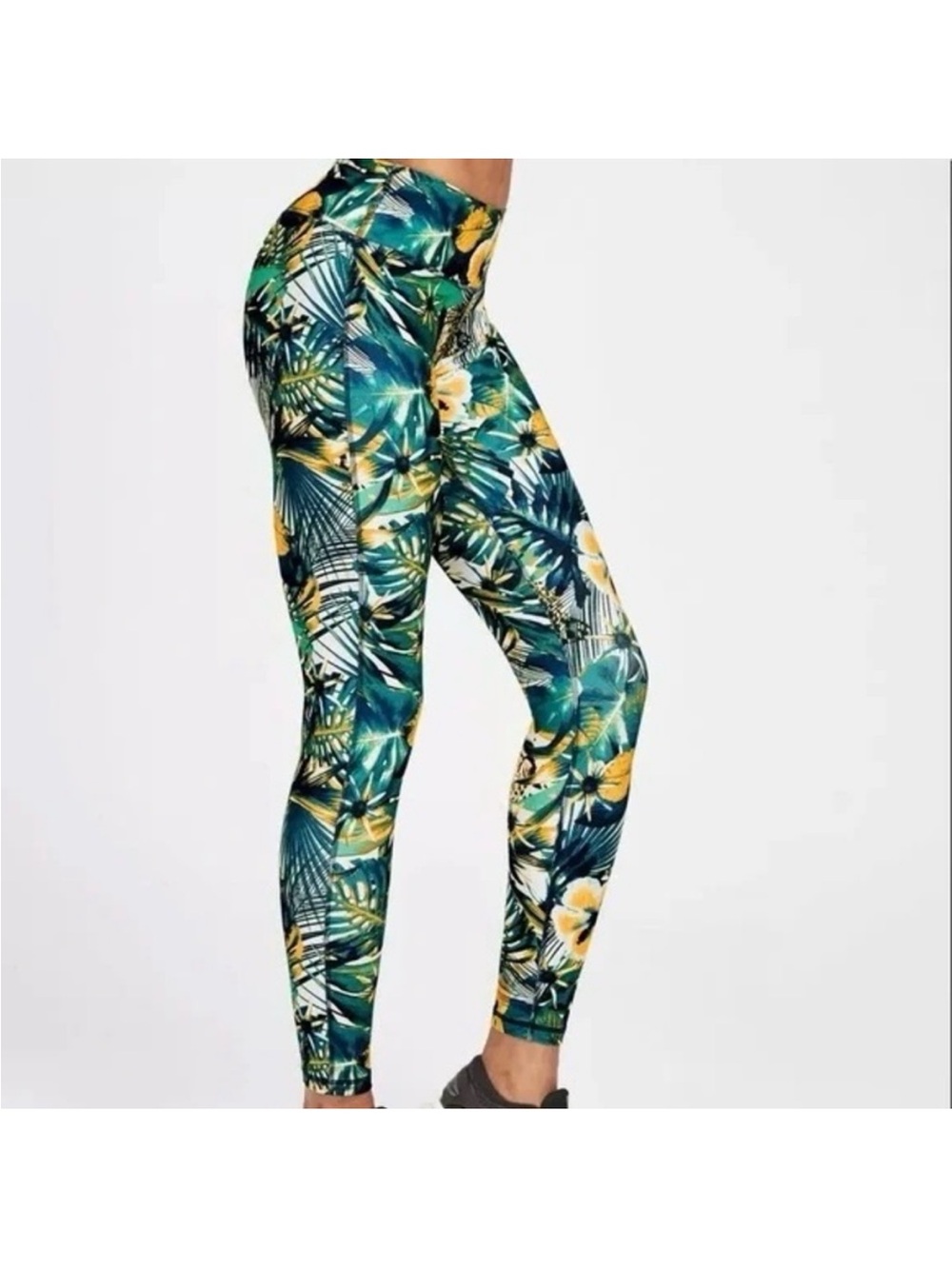 Sweaty Betty Green and Yellow Tropical High-Waist Leggings